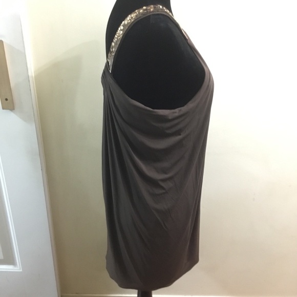 Beautiful BCBGMAXAZRIA cocoa one-shoulder mini dress gold/copper beading - Picture 3 of 12